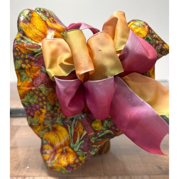 Decoupage Thanksgiving Turkey Figurine With Harvest Design - Picture 3 of 4